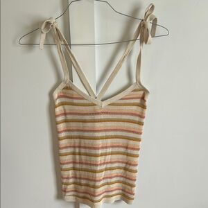 Sezane Striped Beige Knit Tank Top Size Small
